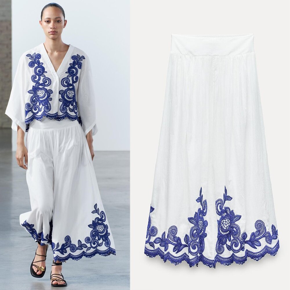 NEW ZARA contrast embroidered skirt 5107 skirt size XS